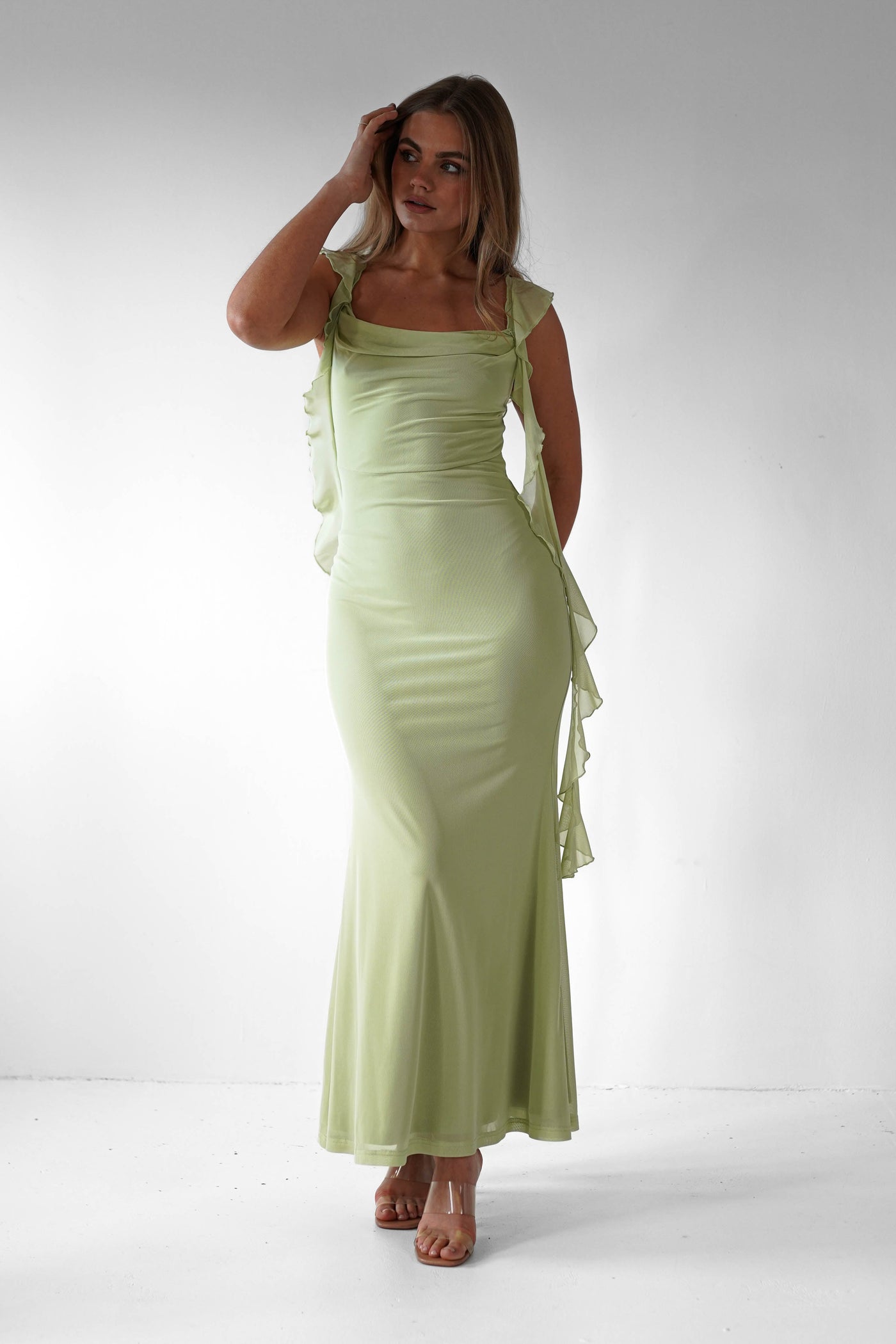 Sutton Rüschen-Midaxi-Kleid | Pistazie