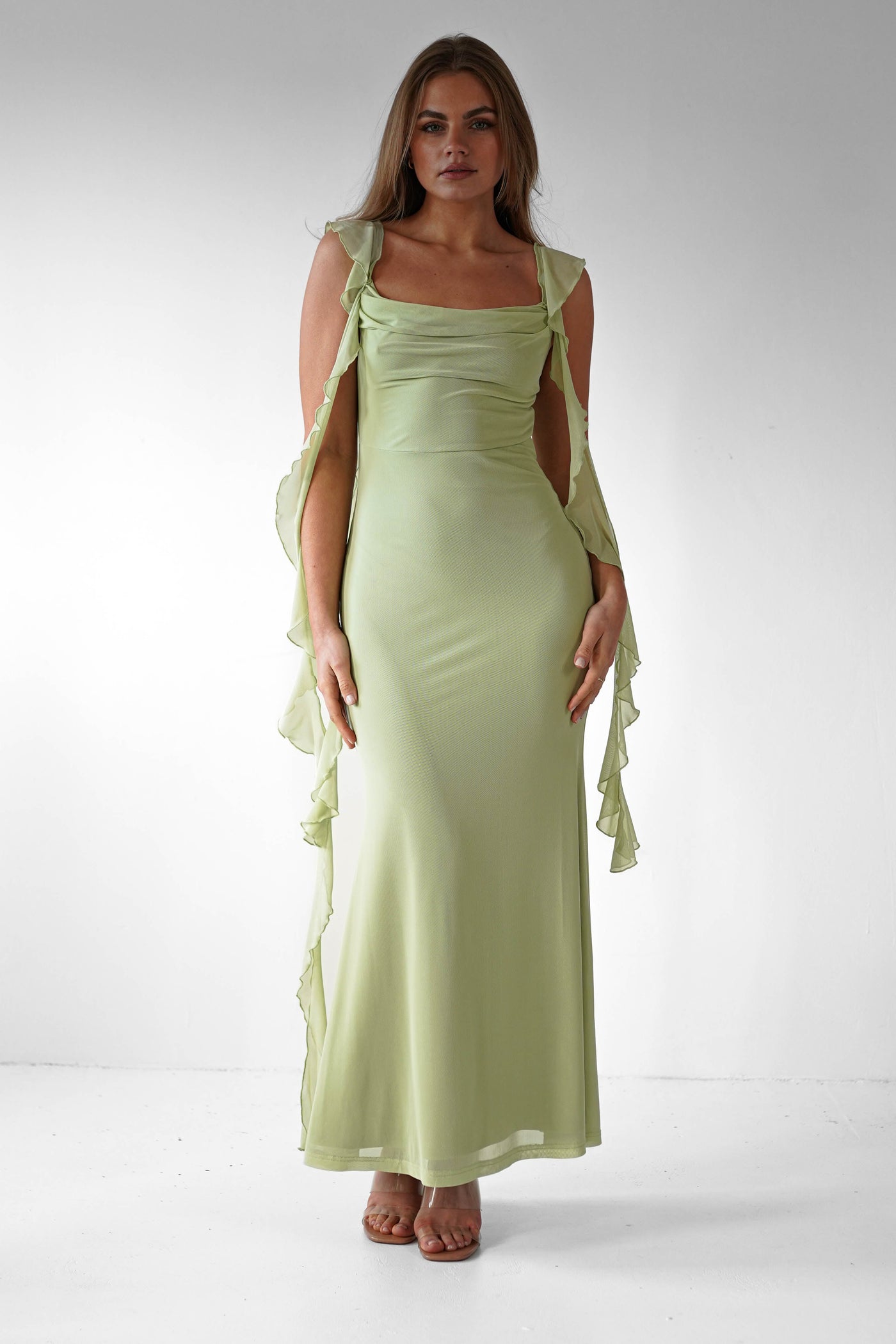 Sutton Rüschen-Midaxi-Kleid | Pistazie