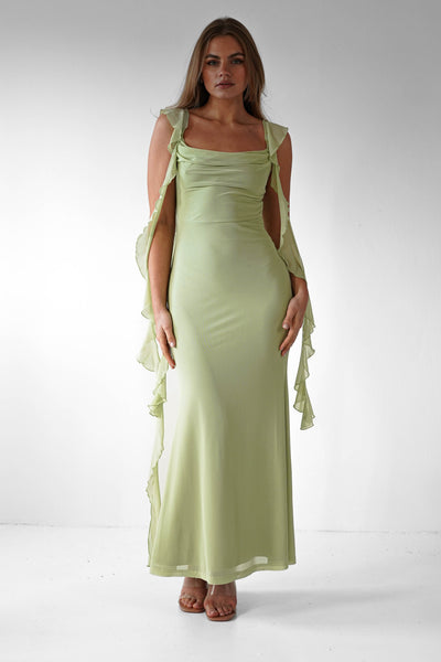 Sutton Rüschen-Midaxi-Kleid | Pistazie