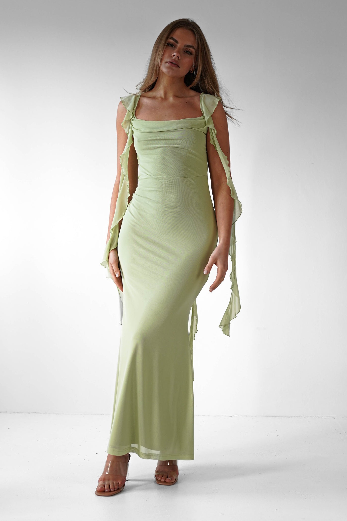 Sutton Rüschen-Midaxi-Kleid | Pistazie