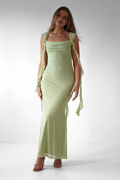 Sutton Rüschen-Midaxi-Kleid | Pistazie