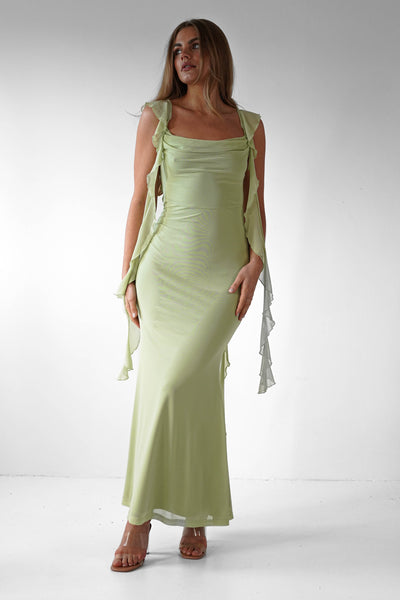 Sutton Rüschen-Midaxi-Kleid | Pistazie