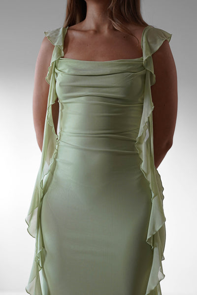 Sutton Rüschen-Midaxi-Kleid | Pistazie