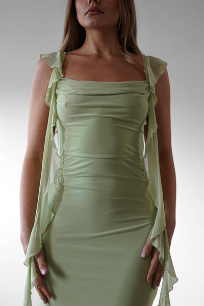Sutton Rüschen-Midaxi-Kleid | Pistazie