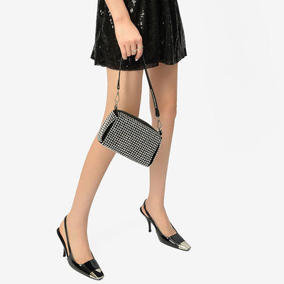 Lola - Moderne Metall Quadratische Zehe Lack Slingback High Heel Pumps