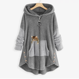 Monika | Damen Langer Hoodie mit Taschen – Grau