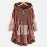 Monika | Damen Langer Hoodie mit Taschen – Rosa
