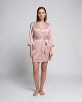 Morgenmantel Damen kurz mit Bindegürtel – Rosa