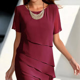 Damen Midi Kleid Chiffon mit Lagen – Rot
