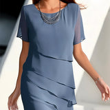 Damen Midi Kleid Chiffon mit Lagen – Blau