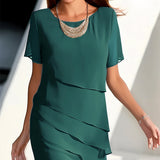 Damen Midi Kleid Chiffon mit Lagen – Grün