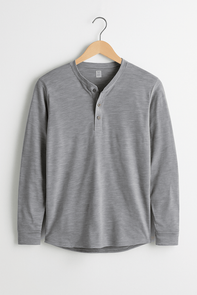 Klassisches Langarm Henley Shirt