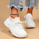 Martina | Damen Trendige Schnür-Sneaker mit klobiger Sohle – Weiß