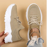 Martina | Damen Trendige Schnür-Sneaker mit klobiger Sohle – Beige