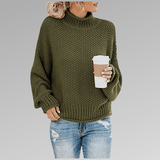 Felicia | Damen Gemütlicher Strickpullover mit hohem Kragen – Grün