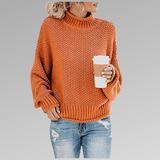 Felicia | Damen Gemütlicher Strickpullover mit hohem Kragen – Orange