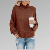 Felicia | Damen Gemütlicher Strickpullover mit hohem Kragen – Braun