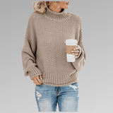Felicia | Damen Gemütlicher Strickpullover mit hohem Kragen – Beige