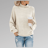 Felicia | Damen Gemütlicher Strickpullover mit hohem Kragen – Weiß