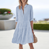 Damen-Sommerkleid mit Streifenmuster aus Polyester – Blau