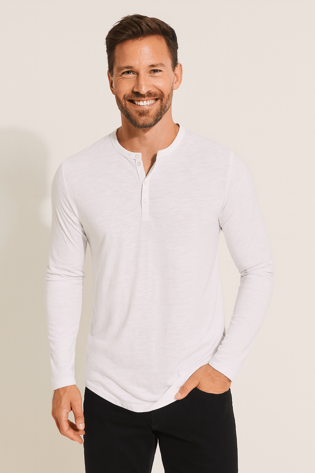Knopfleisten Langarm Henley Shirt