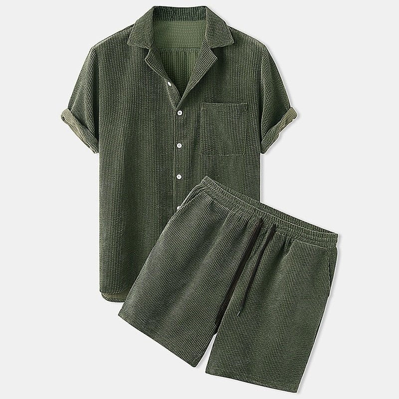Herren Sommer Lässig Hemd Und Shorts Set | Zweiteilig