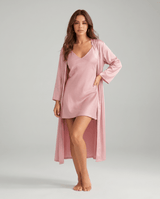 Nachthemd Damen Set mit Morgenmantel – Rosa