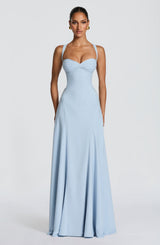 Nadine | Damen Maxikleid Herzausschnitt A-Linie Abendkleid – Hellblau