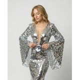 Nadja | Damen Silber Abendkleid Mit Pailletten, Party Design Und Glitzer Effekt – Silber