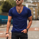 Alexander | Herren Tiefes V-Ausschnitt Freizeit T-Shirt – Blau