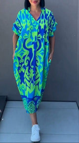Nia | Damen Blumen Midikleid V-Ausschnitt – Geblümtes Sommerkleid Urlaub 2026 – Grün