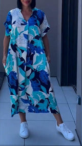 Nia | Damen Blumen Midikleid V-Ausschnitt – Geblümtes Sommerkleid Urlaub 2026 – Blau