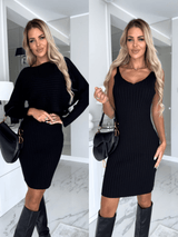 Noelia | Damen Strickkleid Pullover Set – Zweiteiliges Strick Matching Set Herbst 2026 – Schwarz
