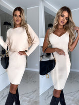 Noelia | Damen Strickkleid Pullover Set – Zweiteiliges Strick Matching Set Herbst 2026 – Weiß