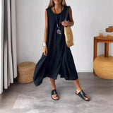 Noemi | Damen Ärmelloses Kleid Taschen – Sommer Casual Kleid Strand & Alltag 2026 – Schwarz