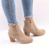 Nora | Damen Stiefeletten mit Blockabsatz – Beige