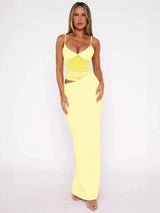 Nourhi | Damen Maxi Kleid – Fließendes Sommerkleid Urlaub & Festliche Abende 2026 – Gelb