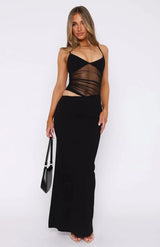 Nourhi | Damen Maxi Kleid – Fließendes Sommerkleid Urlaub & Festliche Abende 2026 – Schwarz