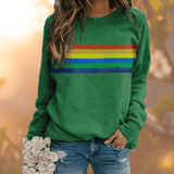 Emma | Damen Winter-Loungewear Sweatshirt mit Regenbogenstreifen – Grün