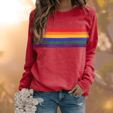Emma | Damen Winter-Loungewear Sweatshirt mit Regenbogenstreifen – Rot