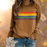 Emma | Damen Winter-Loungewear Sweatshirt mit Regenbogenstreifen – Gelb