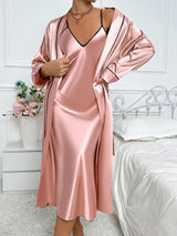 Odile | Damen Negligé Set Nachthemd mit Morgenmantel – Rosa
