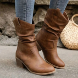 Oona | Damen Orthopädische Stiefel Slouch mit Absatz im Western Stil – Braun