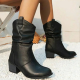 Oona | Damen Orthopädische Stiefel Slouch mit Absatz im Western Stil – Schwarz