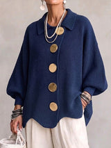 Damen Langarm-Strickjacke mit Knöpfen – Marineblau