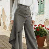 Damenjeans mit hoher Taille, lockerer Passform und weitem Bein – Grau