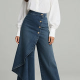 Damenjeans mit hoher Taille, lockerer Passform und weitem Bein – Marineblau