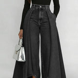 Damenjeans mit hoher Taille und weitem Bein – Schwarz