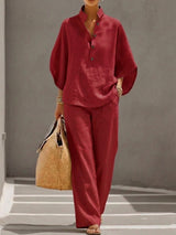 Lara | Eleganter Zweiteiler Damen Leinen – Rot