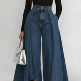 Damenjeans mit hoher Taille und weitem Bein – Marineblau